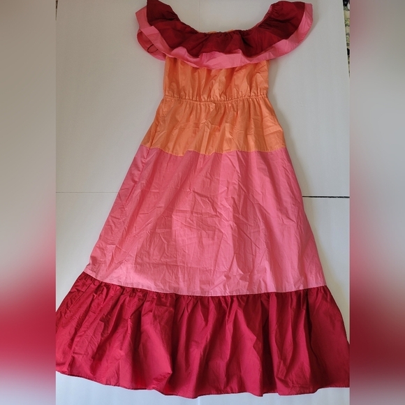 Anthropologie Brand English Factory Colorblock Off Shoulder Tiered  Maxi Dress - Picture 3 of 11